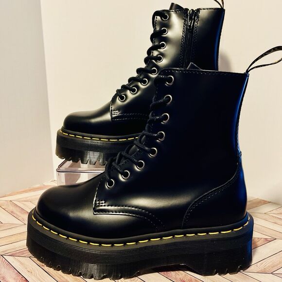 Dr Martens Jadon Platform Boots Polished Smooth Black Leather M 5 W 6 Combat Zip - Picture 2 of 8